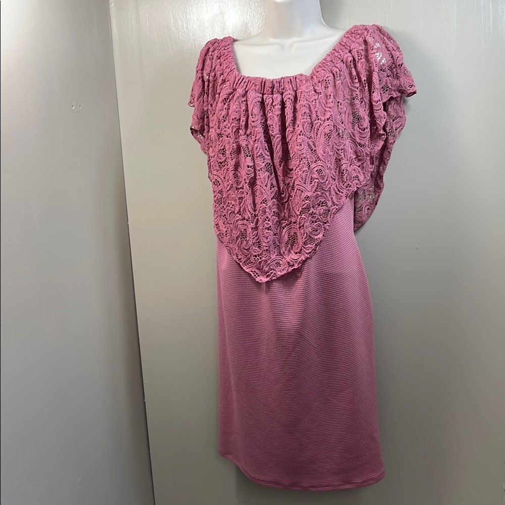 Love J Pink Lace Overlay Dress women on/off the shoulder size 3X‎ party office